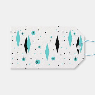 Retro Turquoise Diamonds & Starbursts Cadeau Label Cadeaulabel