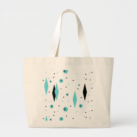 Retro Turquoise Diamonds & Starbursts Canvas tas (Voorkant)