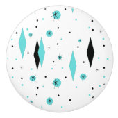 Retro Turquoise Diamonds & Starbursts Ceramic Pull Keramische Knop (Voorkant)