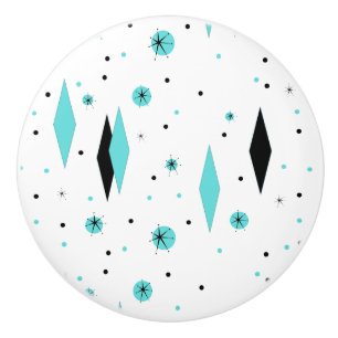 Retro Turquoise Diamonds & Starbursts Ceramic Pull Keramische Knop