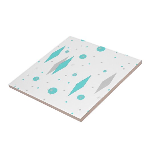Retro Turquoise Diamonds & Starbursts Ceramic Tilw Tegeltje (Zijkant)