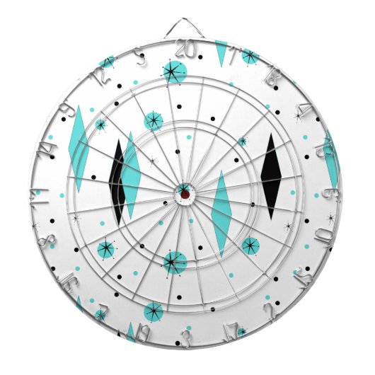 Retro Turquoise Diamonds & Starbursts Dart Board Dartbord (Voorkant)