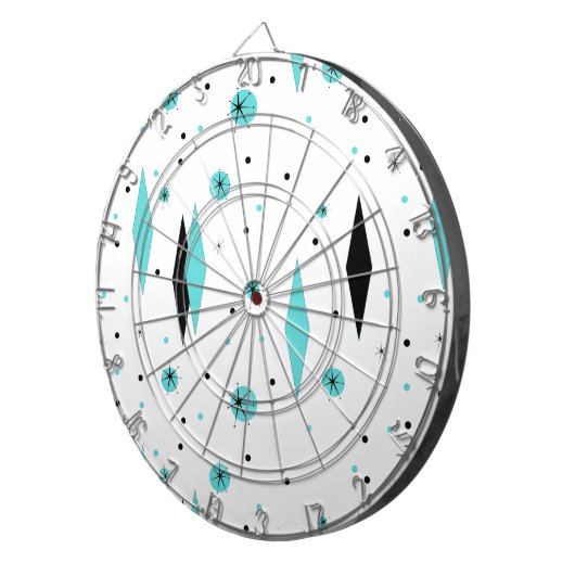 Retro Turquoise Diamonds & Starbursts Dart Board Dartbord (Voorkant Rechts)