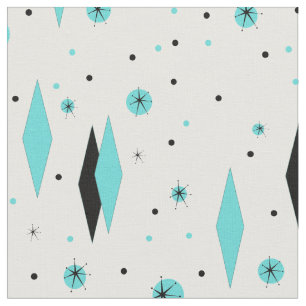 Retro Turquoise Diamonds & Starbursts Fabric Stof
