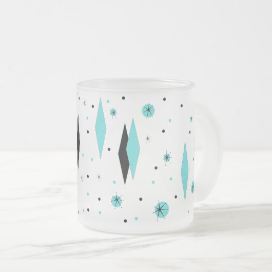 Retro Turquoise Diamonds & Starbursts Frosted Mok (Voorkant rechts)