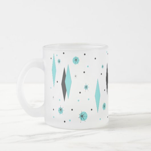 Retro Turquoise Diamonds & Starbursts Frosted Mok (Links)
