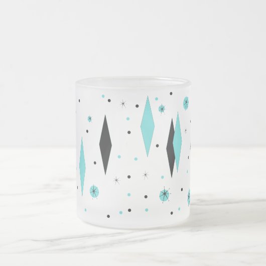 Retro Turquoise Diamonds & Starbursts Frosted Mok (Center)