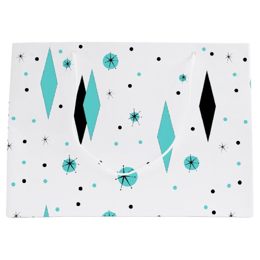 Retro Turquoise Diamonds & Starbursts Gift Bag Groot Cadeauzakje (Voorkant)