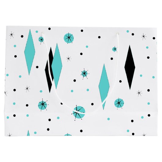 Retro Turquoise Diamonds & Starbursts Gift Bag Groot Cadeauzakje (Achterkant)