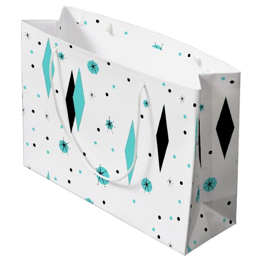 Retro Turquoise Diamonds & Starbursts Gift Bag Groot Cadeauzakje (Achterkant Gekanteld)
