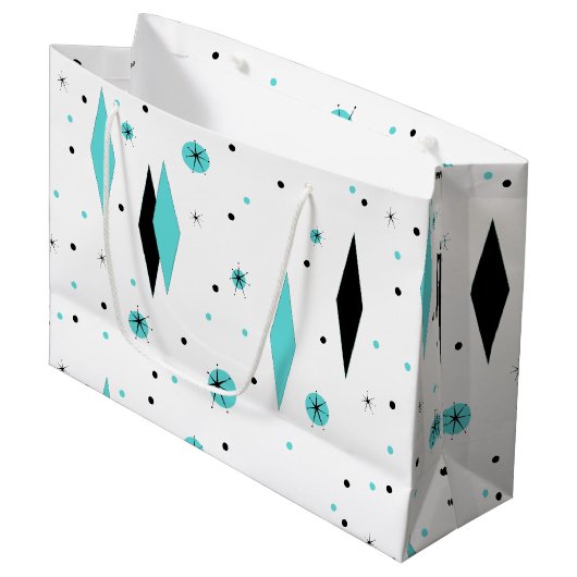 Retro Turquoise Diamonds & Starbursts Gift Bag Groot Cadeauzakje (Voorkant Gekanteld)