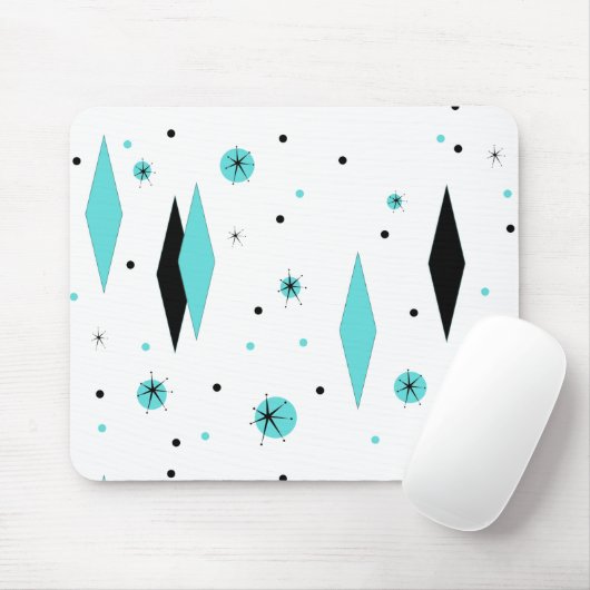 Retro Turquoise Diamonds & Starbursts Mousepad Muismat (Met muis)
