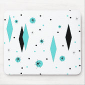 Retro Turquoise Diamonds & Starbursts Mousepad Muismat (Voorkant)