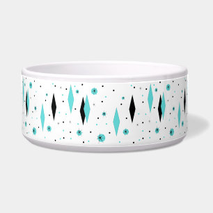 Retro Turquoise Diamonds & Starbursts Pet Bowl Voerbakje