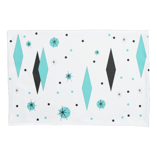 Retro Turquoise Diamonds & Starbursts Pillowcase Kussensloop (Voorkant)