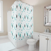 Retro Turquoise Diamonds Starbursts Shower Curtain Douchegordijn (In situ)