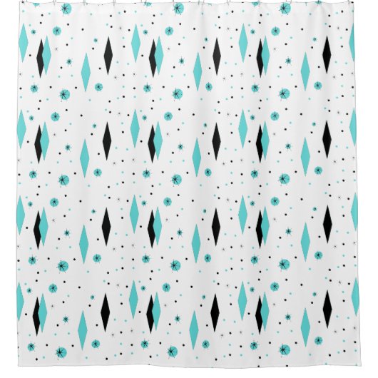 Retro Turquoise Diamonds Starbursts Shower Curtain Douchegordijn (Voorkant)
