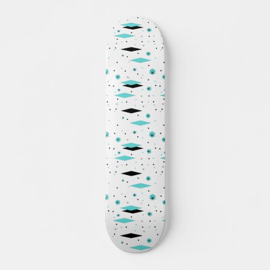 Retro Turquoise Diamonds & Starbursts Skateboard (Voorkant)