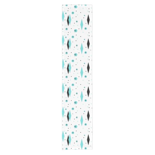 Retro Turquoise Diamonds & Starbursts Table Runner Korte Tafelloper (Voorkant)