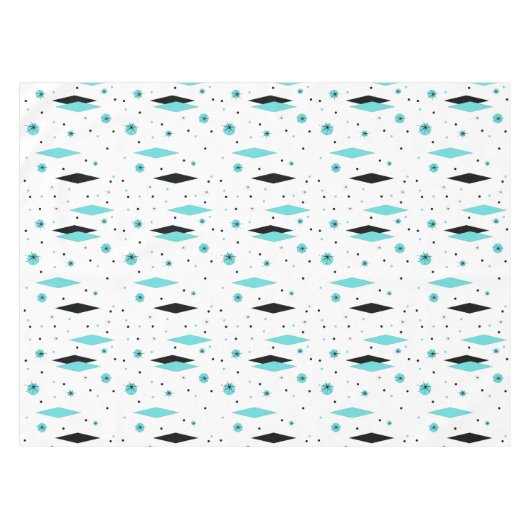 Retro Turquoise Diamonds & Starbursts Tablecloth Tafelkleed (Voorkant (Horizontaal))