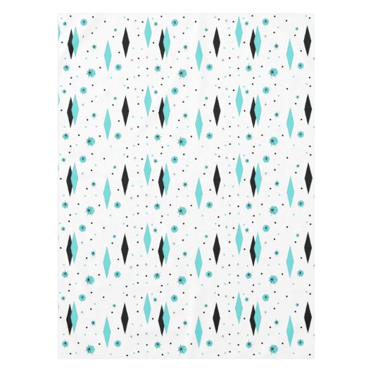 Retro Turquoise Diamonds & Starbursts Tablecloth Tafelkleed (Voorkant)