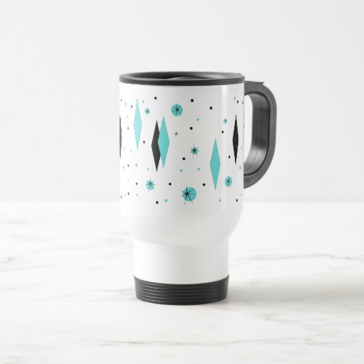 Retro Turquoise Diamonds & Starbursts Travel Mug Reisbeker (Voorkant rechts)