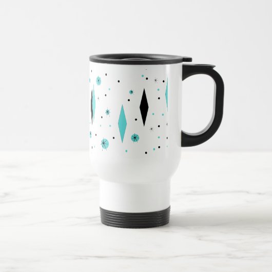 Retro Turquoise Diamonds & Starbursts Travel Mug Reisbeker (Rechts)