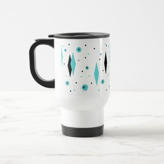 Retro Turquoise Diamonds & Starbursts Travel Mug Reisbeker (Links)