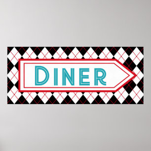 Retro Turquoise Diner Bord Wand Kunst Poster 