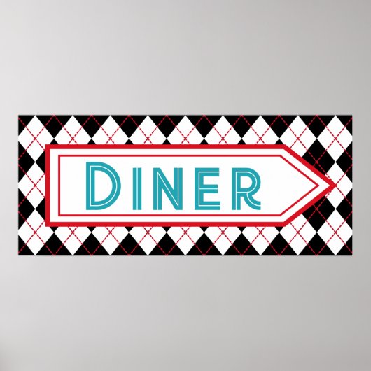 Retro Turquoise Diner Sign Wall Art Poster (Voorkant)