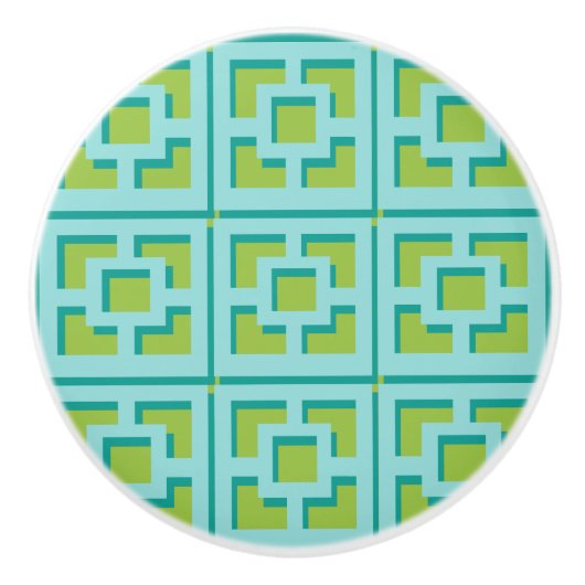 Retro Turquoise en Green Trellis Ceramic Pull Keramische Knop (Voorkant)