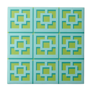 Retro Turquoise en Green Trellis Ceramic Tile Tegeltje