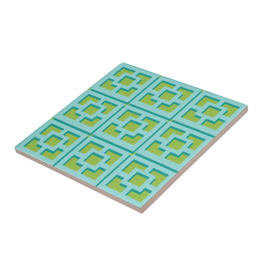 Retro Turquoise en Green Trellis Ceramic Tile Tegeltje (Zijkant)