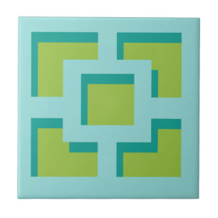 Retro Turquoise en Green Trellis Ceramic Tile Tegeltje