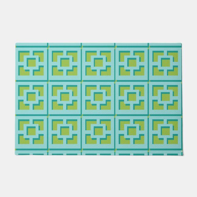 Retro Turquoise en Green Trellis door Mat (Voorkant)