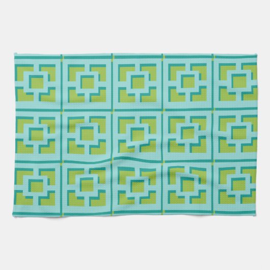 Retro Turquoise en Green Trellis Kitchen Towels Theedoek (Horizontaal)