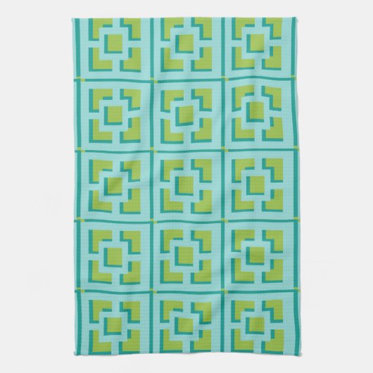 Retro Turquoise en Green Trellis Kitchen Towels Theedoek (Verticaal)