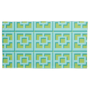 Retro Turquoise en Green Trellis Pillowcase Kussensloop