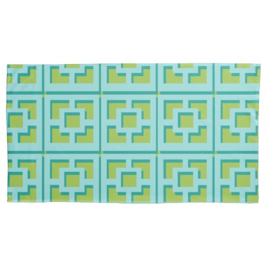 Retro Turquoise en Green Trellis Pillowcase Kussensloop (Voorkant)