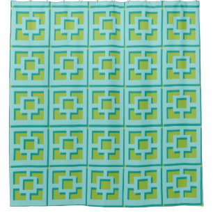 Retro Turquoise en Green Trellis Shower Curtain Douchegordijn