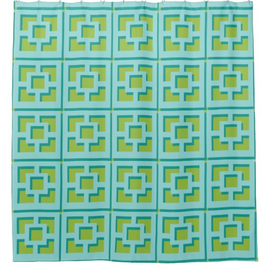 Retro Turquoise en Green Trellis Shower Curtain Douchegordijn (Voorkant)
