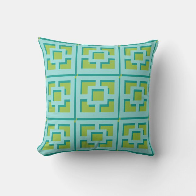 Retro Turquoise en Green Trellis Sierkussen (Voorkant)