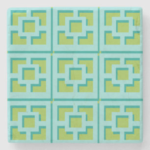  Retro Turquoise en Green Trellis Stone Onderzette Stenen Onderzetter