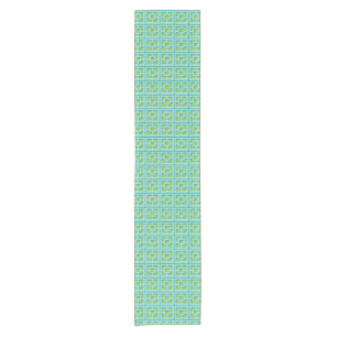 Retro Turquoise en Green Trellis Table Runner Korte Tafelloper