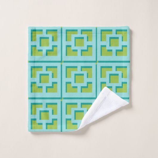 Retro Turquoise en Green Trellis Towel Bad Handdoek (Wasdoekje)