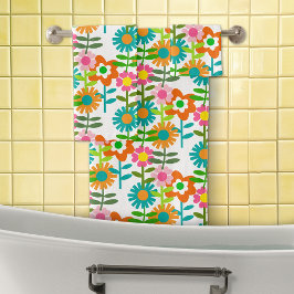 Retro Turquoise en Oranje bloemen Bad Handdoek
