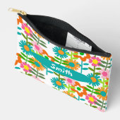 Retro Turquoise en Oranje bloemen Etui (Open)