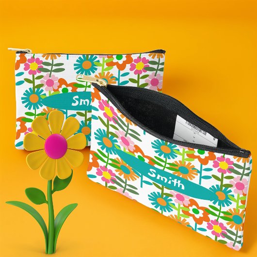 Retro Turquoise en Oranje bloemen Etui