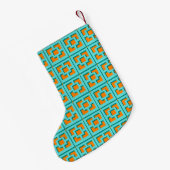 Retro Turquoise en Oranje kerstinslag Kleine Kerstsok (Achterkant (Hangend))