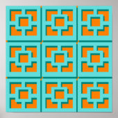 Retro Turquoise en Oranje Poster papier (Matte) (Voorkant)